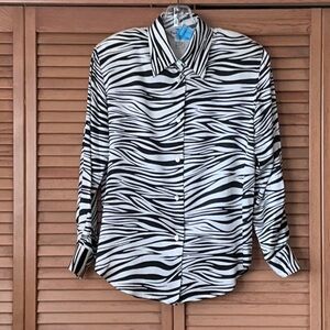 Paolo Santini Black and White Silk Blouse with Zebra
